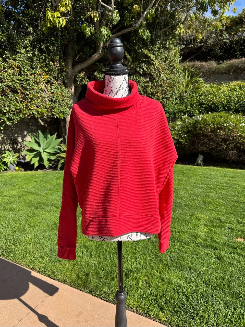 Zella Red Ribbed Cowl Neck Sweater